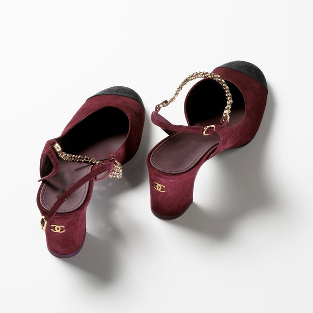 SLINGBACKS BURGUNDY BLACK SUEDE