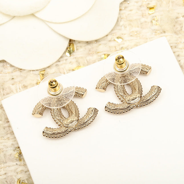 DOUBLE C LOGO GOLD STUD EARRINGS