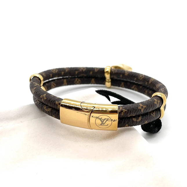 LV LOCK LEATHER GOLD BRACELET