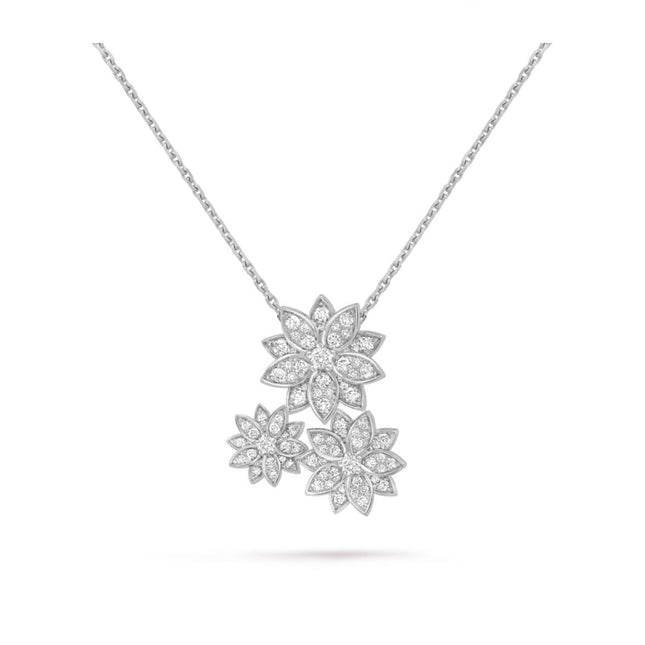 LOTUS THREE FLOWERS SILVER DIAMOND NECKLACE