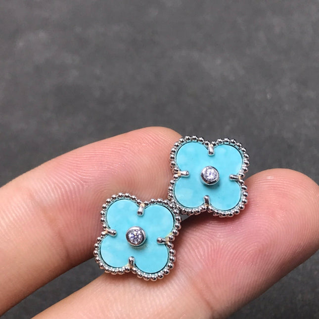 CLOVER 1 DIAMOND BLUE SKY SILVER EARRINGS