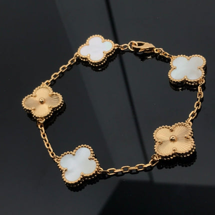 CLOVER BRACELET 5 MOTIF WHITE MOP AND PINK GOLD