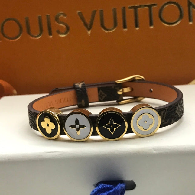 LV LEATHER ROPE 4 MOTIFS GOLD BRACELET