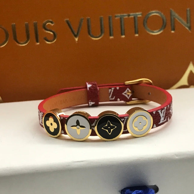 LV LEATHER ROPE 4 MOTIFS GOLD BRACELET