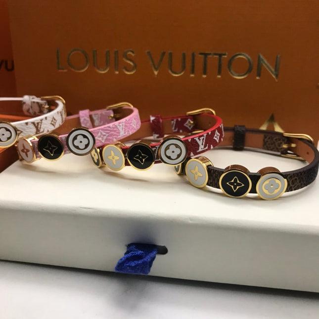 LV LEATHER ROPE 4 MOTIFS GOLD BRACELET