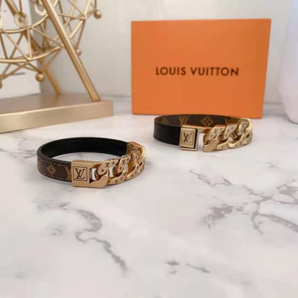 LV BROWN AND BLACK LEATHER BRACELET