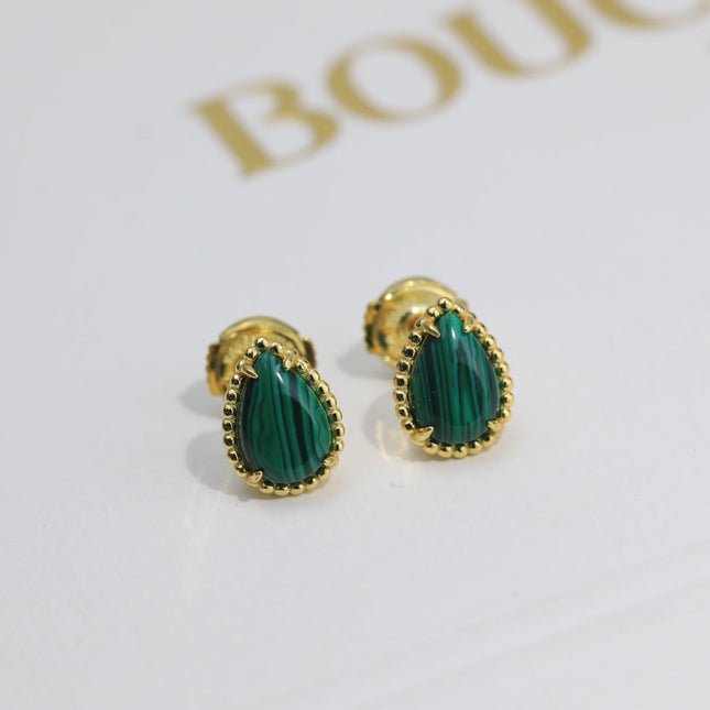 BOHEME MALACHITE GOLD STUD EARRINGS