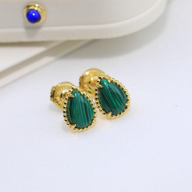 BOHEME MALACHITE GOLD STUD EARRINGS