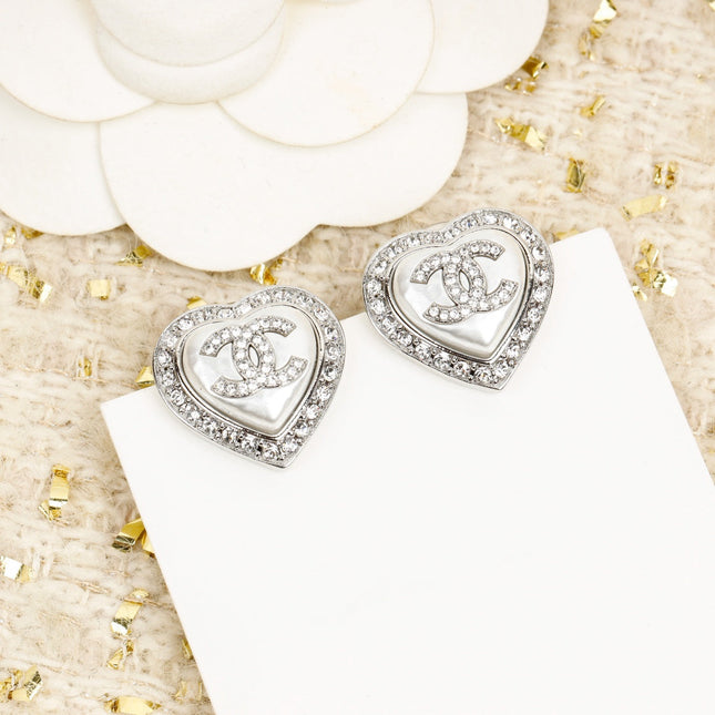 HEART CC DIAMONDS AROUND STUD SILVER EARRINGS