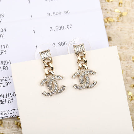 DOUBLE C GOLD DIAMONDS DROP EARRINGS