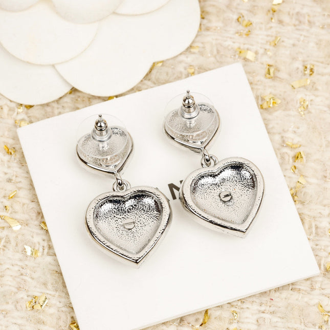 DOUBLE HEART CC DIAMONDS SILVER EARRINGS