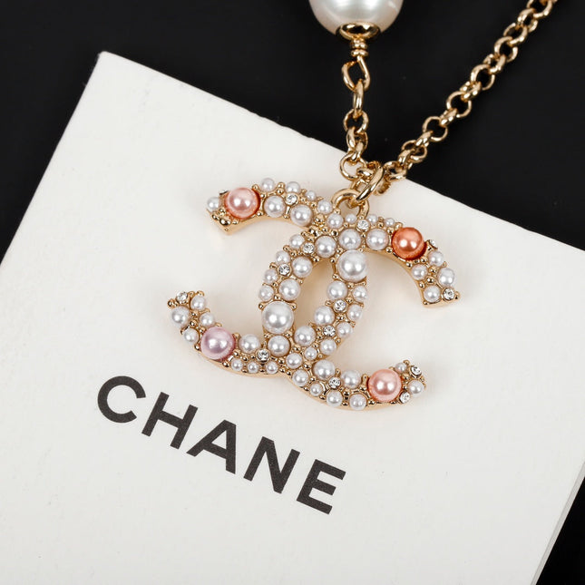 DOUBLE C CUSTOMIZED PINK PEARL GOLD NECKLACE