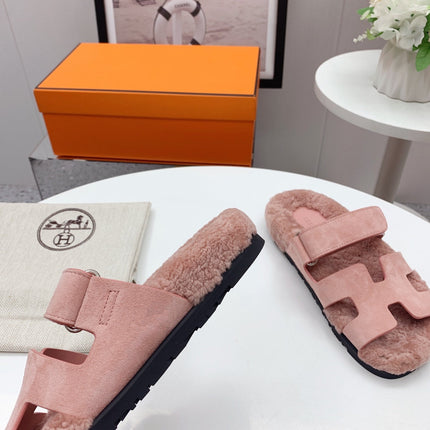 Chypre Sandal Pink shearling insole Pink Velvet leather lining