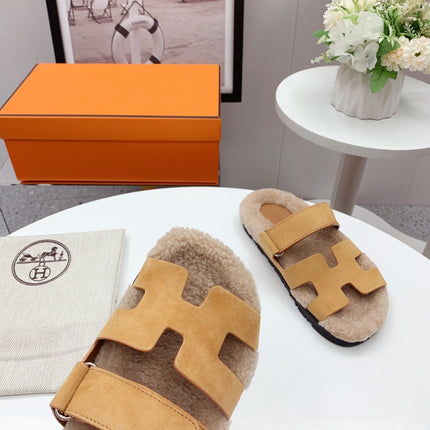 Chypre Sandal Beige shearling insole Light Brown Velvet leather lining