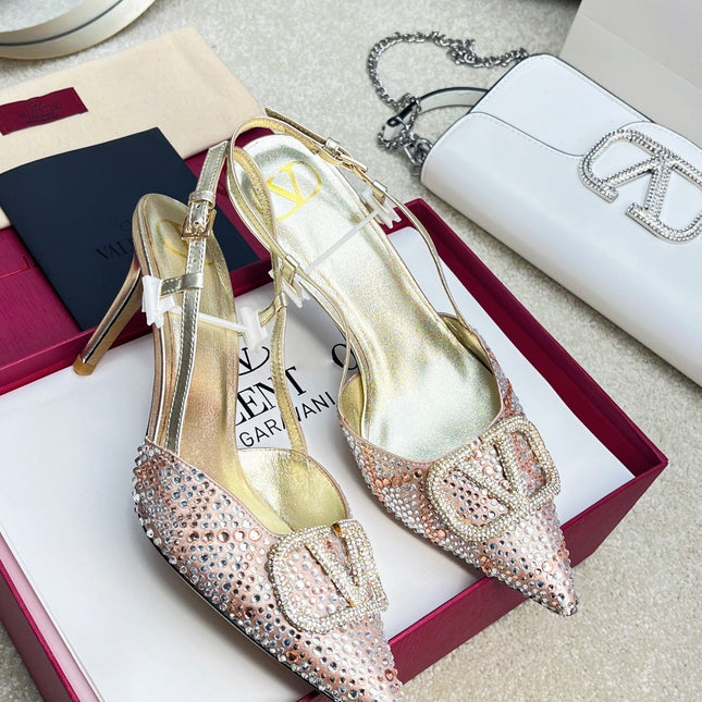 Vlogo Signature Slingback Light Pink Calfskin With Crystals