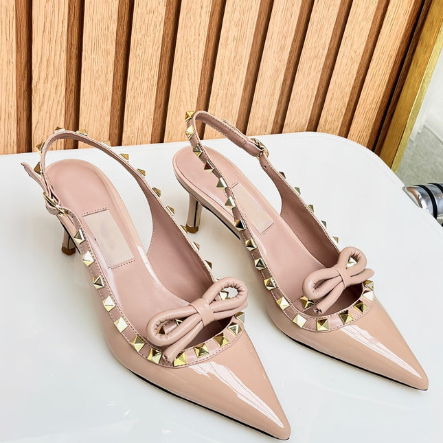 Rockstud Bow Slingback Rose Cannelle Calfskin With Matching Studs