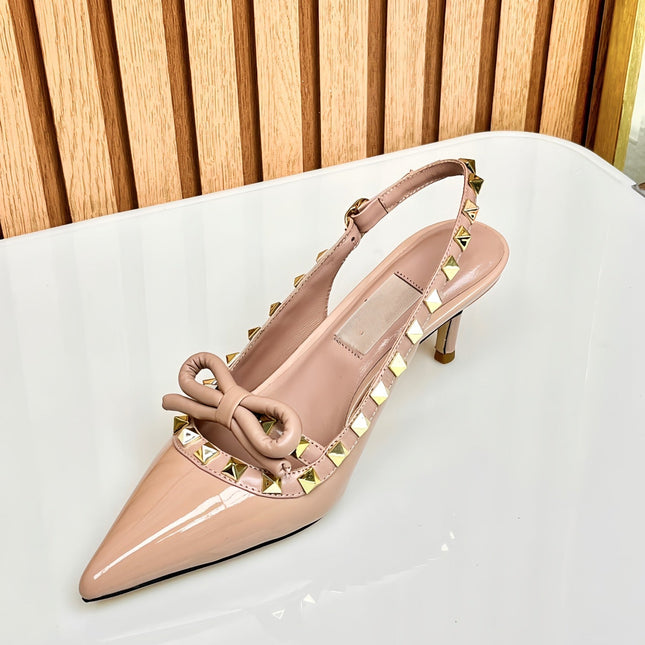 Rockstud Bow Slingback Rose Cannelle Calfskin With Matching Studs