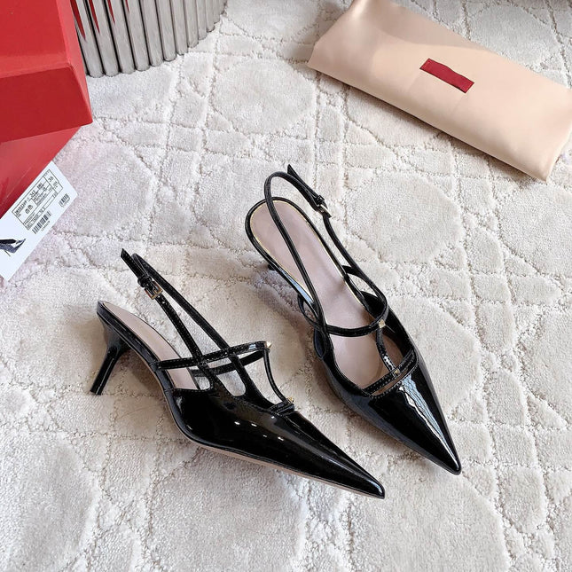 2 Rockstud Slingback 65mm Shiny Black