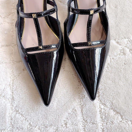 2 Rockstud Slingback 65mm Shiny Black