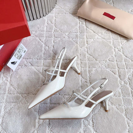 2 Rockstud Slingback 65mm Shiny White