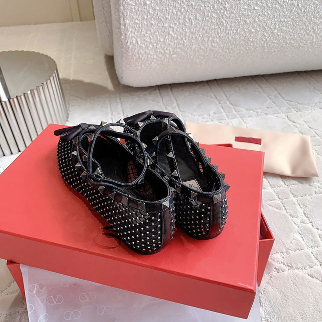 Rockstud Mesh Ballerina Black With Crystals